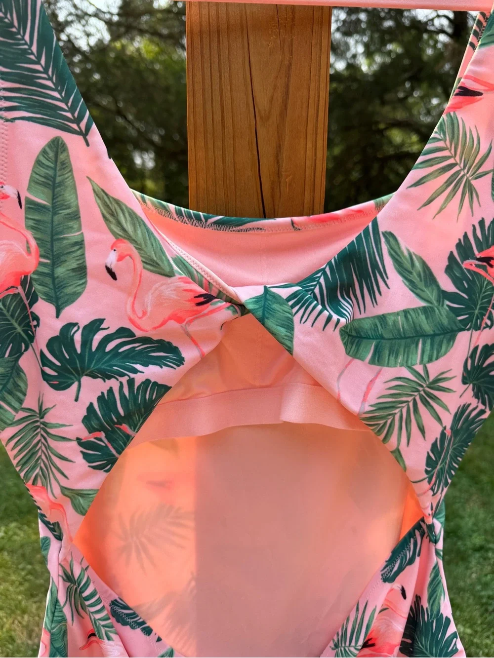 Old Navy Pink Flamingo & Green Palm One-Piece Swimsuit - Picture 4 of 5